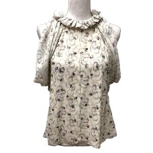 Chloe Silk Blouse Top Womens 42 10 Purple Floral Ruffle Neck Sleeveless Romantic